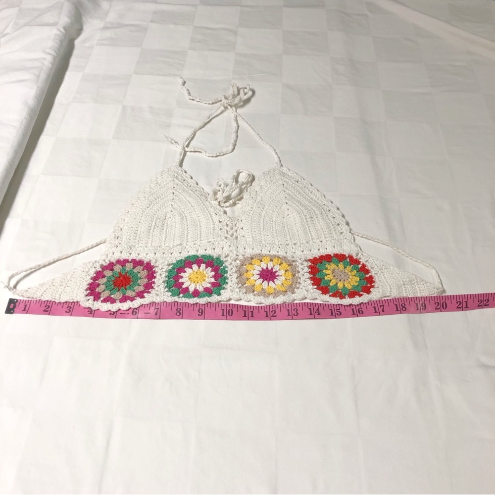 Crochet Floral Festival Halter Top Retro Boho Coachella Top - Picture 4 of 5